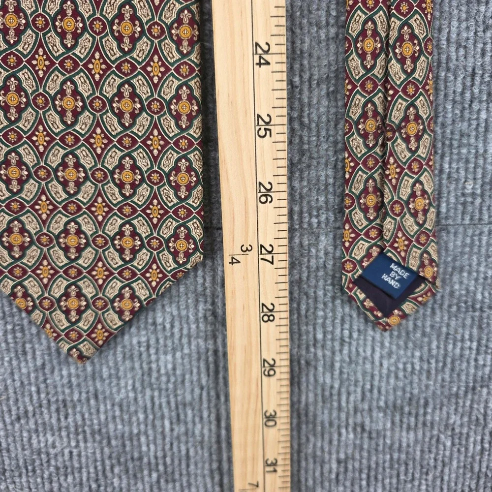 Polo Ralph Lauren Silk Tie Burgundy Green Gold Geometric Medallion Handmade USA